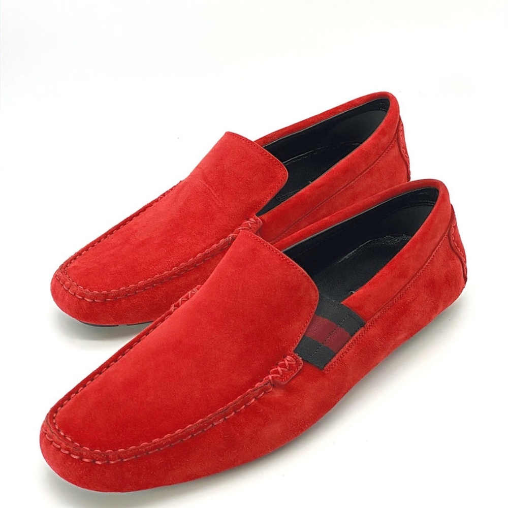 Gucci Red Suede Driver Slip-on Driving Formal Shoes - Picture 1 of 8